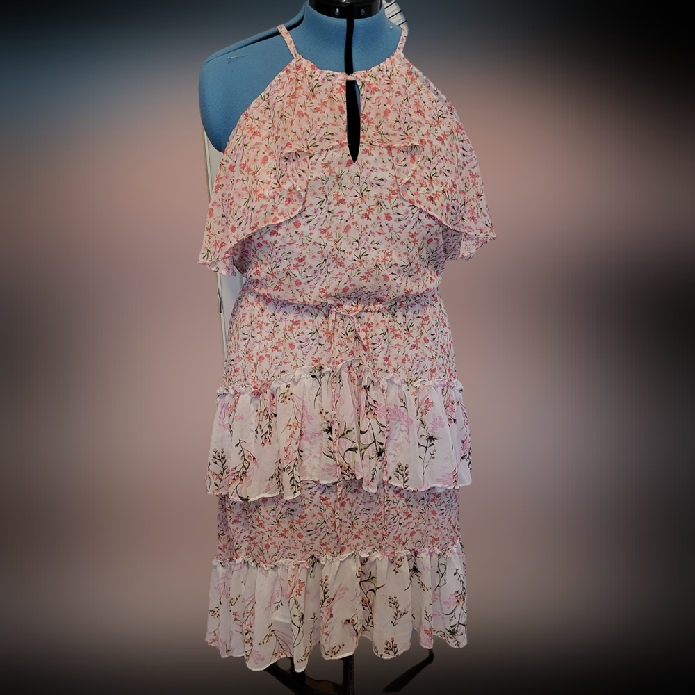 New York & Company Pink Ruffled High Low Dress with Sailor Collar
